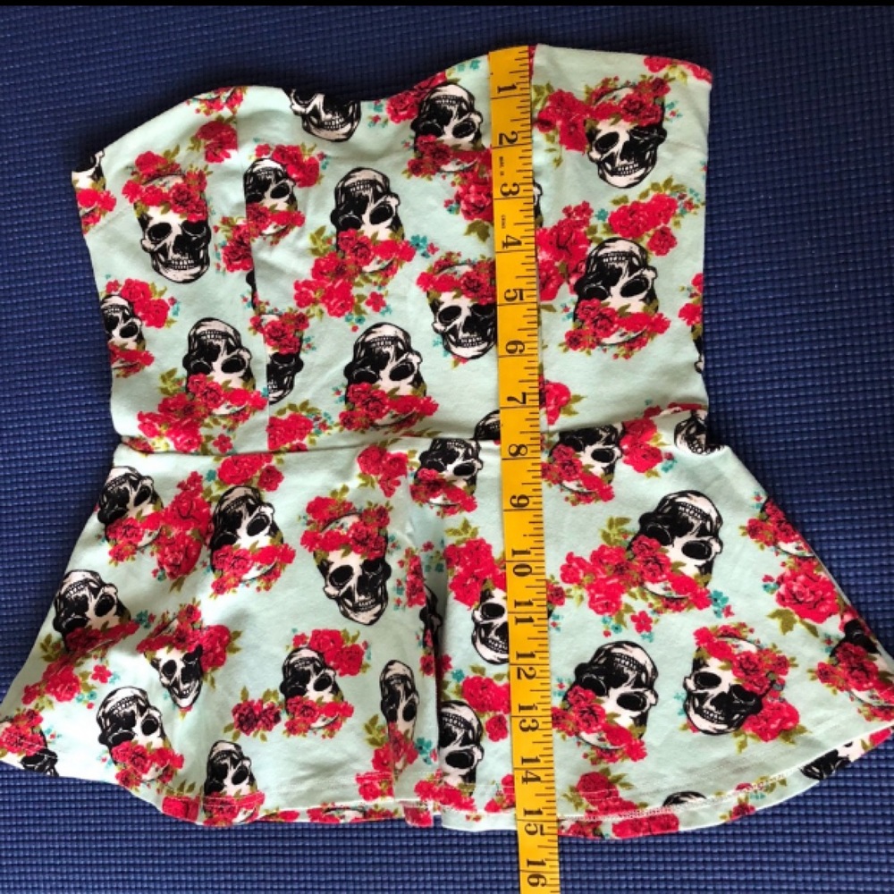 Kirra PacSun Skulls and Roses Peplum Strapless Corset Top  Tube Top